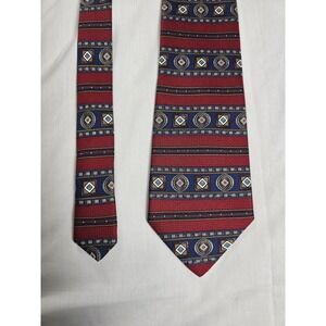 Amherst and Brock Tie Mens One Size Red Blue Silk Geometric Pattern Made Italy